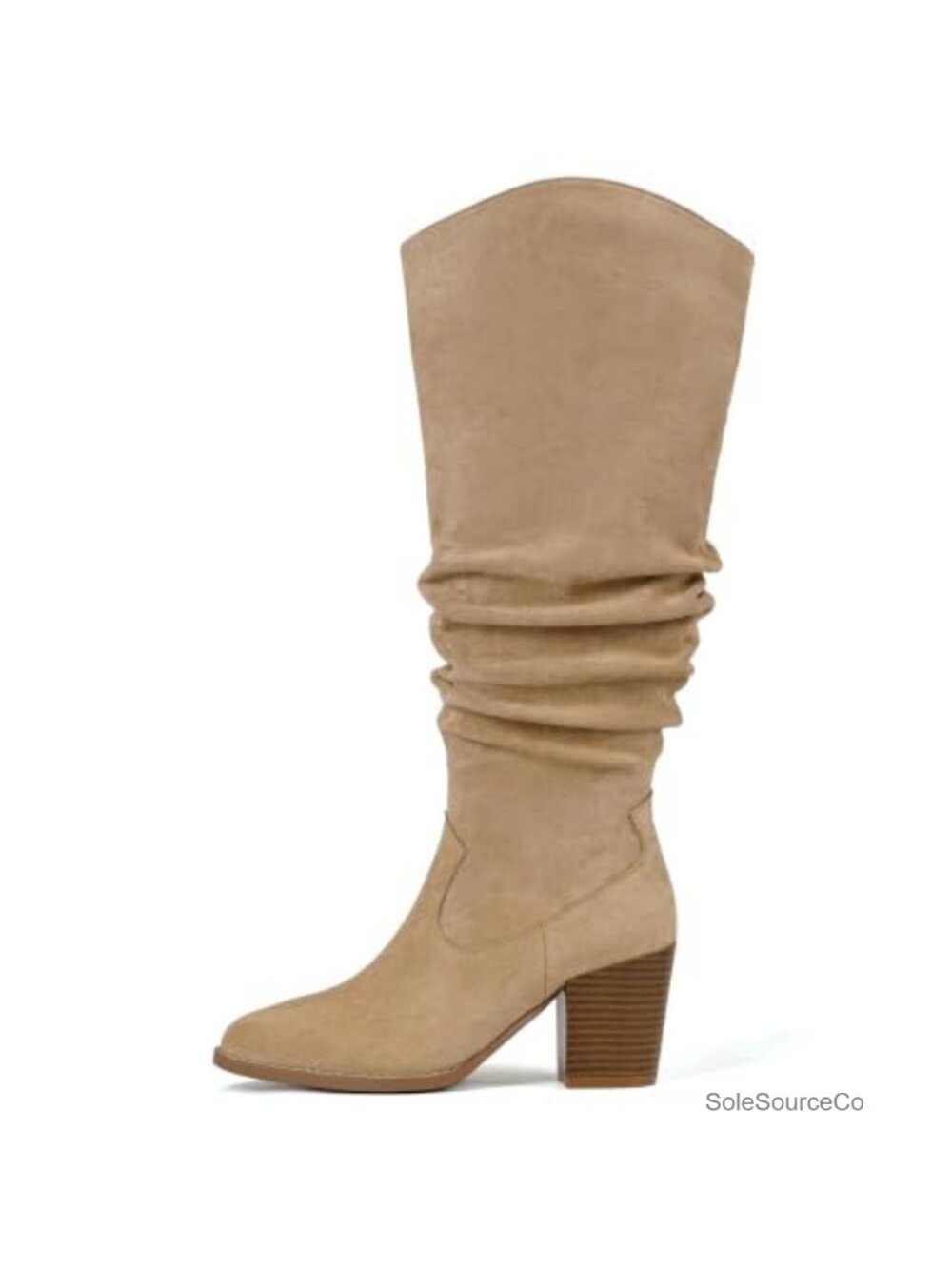 Womens Knee High Boots Faux Suede Wide Calf Block Heel Slouch Tall Boots